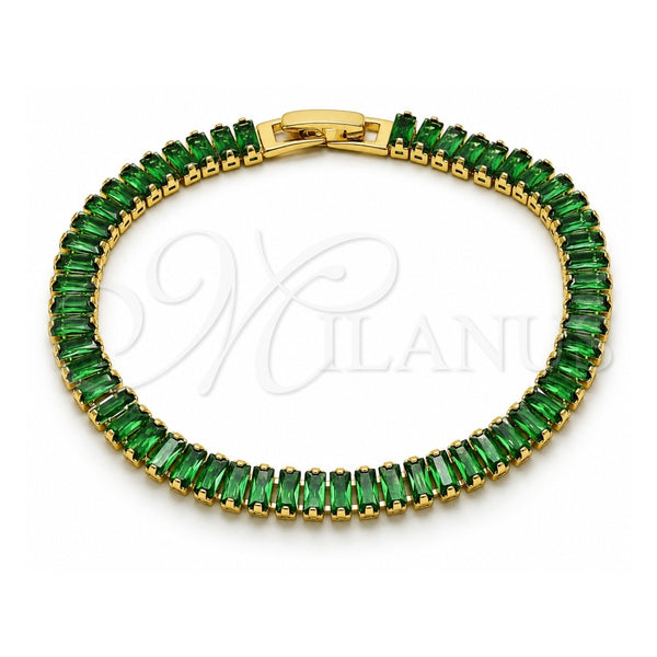 Pulsera Tennis 03.341.0188.07 Oro Laminado, Diseño de Baguette, con Zirconia Cubica Verde, Pulido, Tono Dorado (Grosor 06 MM, 7 Pulgadas de Largo)