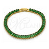Pulsera Tennis 03.341.0188.07 Oro Laminado, Diseño de Baguette, con Zirconia Cubica Verde, Pulido, Tono Dorado (Grosor 06 MM, 7 Pulgadas de Largo)
