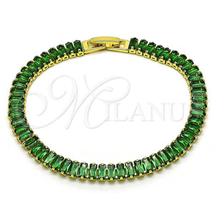 Pulsera Tennis 03.341.0188.07 Oro Laminado, Diseño de Baguette, con Verde Zirconia Cubica, Pulido, Tono Dorado (06 MM Thickness, 7 Inches Length)