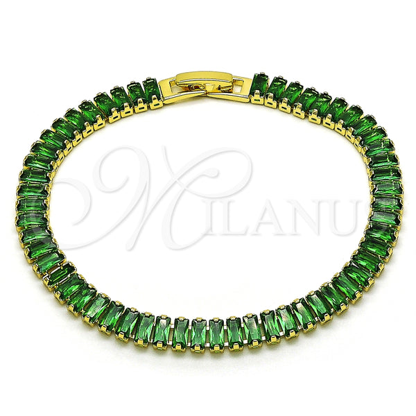 Pulsera Tennis 03.341.0188.07 Oro Laminado, Diseño de Baguette, con Verde Zirconia Cubica, Pulido, Tono Dorado (06 MM Thickness, 7 Inches Length)
