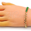 Pulsera Elegante 03.341.0190.07 Oro Laminado, Diseño de Miami Cubana y Baguette, con Verde Zirconia Cubica, Pulido, Tono Dorado (06 MM Thickness, 7 Inches Length)