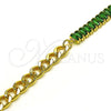 Pulsera Elegante 03.341.0190.07 Oro Laminado, Diseño de Miami Cubana y Baguette, con Verde Zirconia Cubica, Pulido, Tono Dorado (06 MM Thickness, 7 Inches Length)