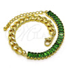 Pulsera Elegante 03.341.0190.07 Oro Laminado, Diseño de Miami Cubana y Baguette, con Verde Zirconia Cubica, Pulido, Tono Dorado (06 MM Thickness, 7 Inches Length)