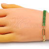 Pulsera Elegante 03.341.0169.4.07 Oro Laminado, Diseño de Paperclip y Baguette, con Verde Zirconia Cubica, Pulido, Tono Dorado (05 MM Thickness, 7 Inches Length)