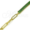 Pulsera Elegante 03.341.0169.4.07 Oro Laminado, Diseño de Paperclip y Baguette, con Verde Zirconia Cubica, Pulido, Tono Dorado (05 MM Thickness, 7 Inches Length)