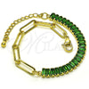 Pulsera Elegante 03.341.0169.4.07 Oro Laminado, Diseño de Paperclip y Baguette, con Verde Zirconia Cubica, Pulido, Tono Dorado (05 MM Thickness, 7 Inches Length)