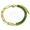 Pulsera Elegante 03.341.0169.4.07 Oro Laminado, Diseño de Paperclip y Baguette, con Verde Zirconia Cubica, Pulido, Tono Dorado (05 MM Thickness, 7 Inches Length)