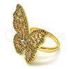 Anillo Multi Piedra 01.283.0030.09 Oro Laminado, Diseño de Mariposa, con Blanca Zirconia Cubica, Pulido, Tono Dorado (Size 9)