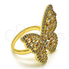 Anillo Multi Piedra 01.283.0030.09 Oro Laminado, Diseño de Mariposa, con Blanca Zirconia Cubica, Pulido, Tono Dorado (Size 9)