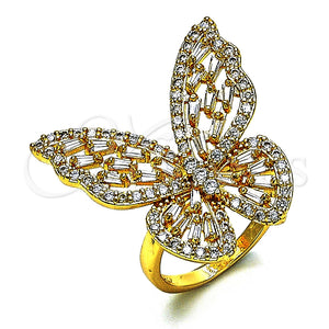 Anillo Multi Piedra 01.283.0030.09 Oro Laminado, Diseño de Mariposa, con Blanca Zirconia Cubica, Pulido, Tono Dorado (Size 9)