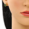 Arete Dormilona 02.342.0200 Oro Laminado, Diseño de Cluster y Llave Griega, con Verde Zirconia Cubica and Blanca Micro Pave, Pulido, Tono Dorado