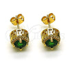 Arete Dormilona 02.342.0200 Oro Laminado, Diseño de Cluster y Llave Griega, con Verde Zirconia Cubica and Blanca Micro Pave, Pulido, Tono Dorado