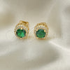 Arete Dormilona 02.342.0200 Oro Laminado, Diseño de Cluster y Llave Griega, con Verde Zirconia Cubica and Blanca Micro Pave, Pulido, Tono Dorado