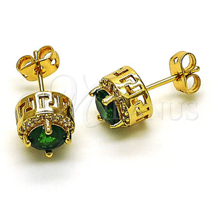 Arete Dormilona 02.342.0200 Oro Laminado, Diseño de Cluster y Llave Griega, con Verde Zirconia Cubica and Blanca Micro Pave, Pulido, Tono Dorado