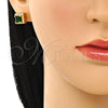 Arete Dormilona 02.342.0201 Oro Laminado, Diseño de Cluster y Llave Griega, con Verde Zirconia Cubica and Blanca Micro Pave, Pulido, Tono Dorado