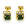 Arete Dormilona 02.342.0201 Oro Laminado, Diseño de Cluster y Llave Griega, con Verde Zirconia Cubica and Blanca Micro Pave, Pulido, Tono Dorado