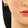 Arete Dormilona 02.342.0208 Oro Laminado, con Verde Zirconia Cubica and Blanca Micro Pave, Pulido, Tono Dorado