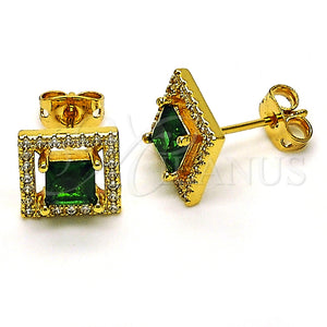 Arete Dormilona 02.342.0208 Oro Laminado, con Verde Zirconia Cubica and Blanca Micro Pave, Pulido, Tono Dorado