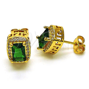 Arete Dormilona 02.342.0209 Oro Laminado, Diseño de Cluster, con Verde Zirconia Cubica and Blanca Micro Pave, Pulido, Tono Dorado