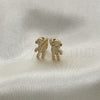 Arete Dormilona 02.342.0211 Oro Laminado, Diseño de Osito, con Blanca Micro Pave, Pulido, Tono Dorado