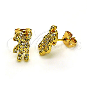 Arete Dormilona 02.342.0211 Oro Laminado, Diseño de Osito, con Blanca Micro Pave, Pulido, Tono Dorado