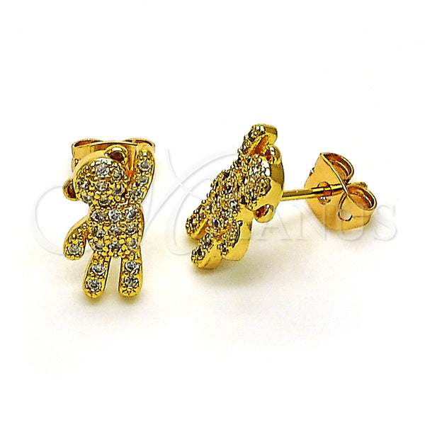 Arete Dormilona 02.342.0211 Oro Laminado, Diseño de Osito, con Blanca Micro Pave, Pulido, Tono Dorado
