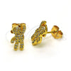 Arete Dormilona 02.342.0211 Oro Laminado, Diseño de Osito, con Blanca Micro Pave, Pulido, Tono Dorado
