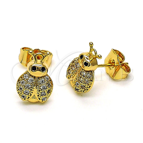 Arete Dormilona 02.310.0095 Oro Laminado, Diseño de Mariquita, con Blanca and Negro Micro Pave, Pulido, Tono Dorado