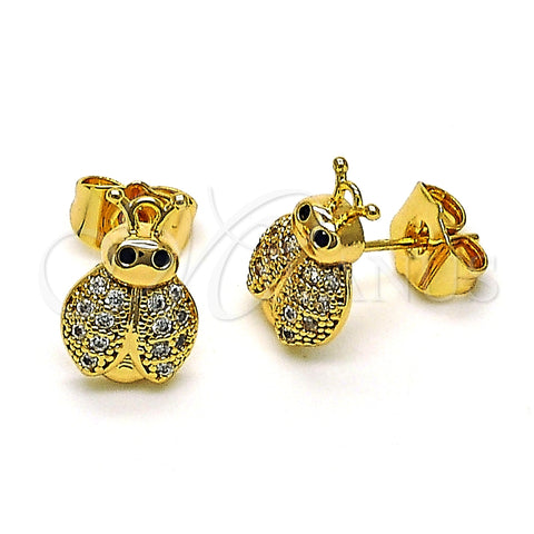 Arete Dormilona 02.310.0095 Oro Laminado, Diseño de Mariquita, con Blanca and Negro Micro Pave, Pulido, Tono Dorado