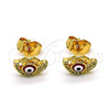 Arete Dormilona 02.310.0104 Oro Laminado, Diseño de Ojo Griego, con Blanca Micro Pave, Esmaltado Rojo, Tono Dorado