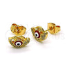 Arete Dormilona 02.310.0104 Oro Laminado, Diseño de Ojo Griego, con Blanca Micro Pave, Esmaltado Rojo, Tono Dorado