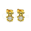 Arete Dormilona 02.310.0109 Oro Laminado, Diseño de Osito y Corazón, con Blanca Zirconia Cubica and Blanca Micro Pave, Pulido, Tono Dorado
