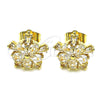 Arete Dormilona 02.283.0047 Oro Laminado, Diseño de Flor y Baguette, con Blanca Zirconia Cubica, Pulido, Tono Dorado