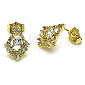 Arete Dormilona 02.283.0049 Oro Laminado, Diseño de Baguette, con Blanca Zirconia Cubica and Blanca Micro Pave, Pulido, Tono Dorado