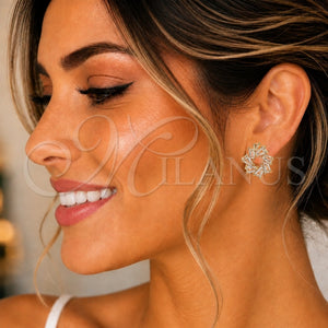 Arete Dormilona 02.283.0050 Oro Laminado, Diseño de Baguette, con Blanca Zirconia Cubica, Pulido, Tono Dorado