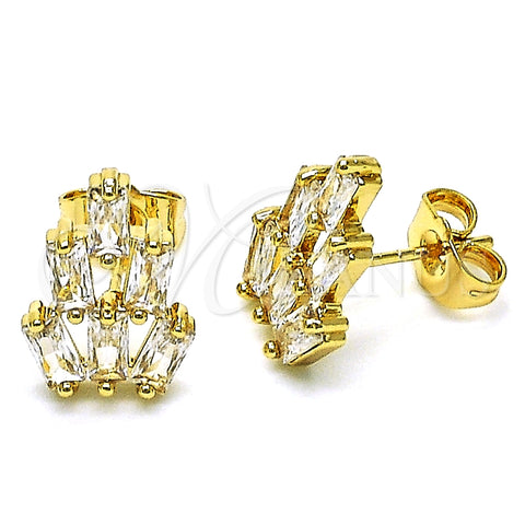 Arete Dormilona 02.283.0051 Oro Laminado, Diseño de Baguette, con Blanca Zirconia Cubica, Pulido, Tono Dorado