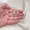 Arete Dormilona 02.283.0053 Oro Laminado, Diseño de Cluster y Llave Griega, con Blanca Zirconia Cubica and Blanca Micro Pave, Pulido, Tono Dorado