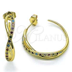 Argolla Mediana 02.210.0792.1.30 Oro Laminado, Diseño de Infinito, con Multicolor Micro Pave, Pulido, Tono Dorado