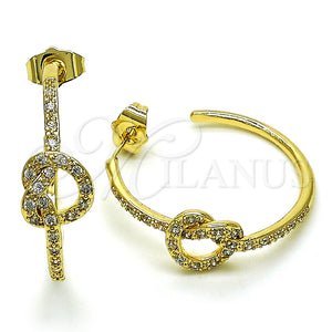 Argolla Mediana 02.210.0793.30 Oro Laminado, Diseño de Nudo, con Blanca Micro Pave, Pulido, Tono Dorado