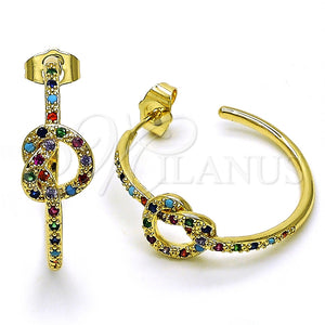 Argolla Mediana 02.210.0793.1.30 Oro Laminado, Diseño de Nudo, con Multicolor Micro Pave, Pulido, Tono Dorado