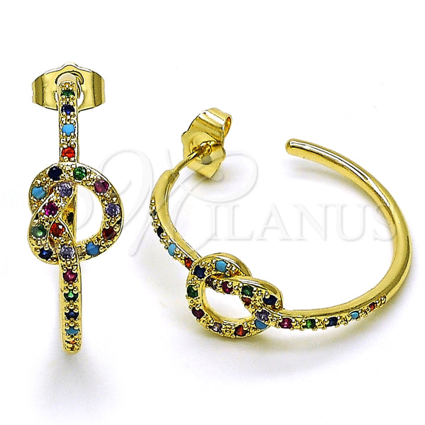 Argolla Mediana 02.210.0793.1.30 Oro Laminado, Diseño de Nudo, con Multicolor Micro Pave, Pulido, Tono Dorado