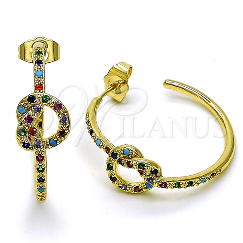 Argolla Mediana 02.210.0793.1.30 Oro Laminado, Diseño de Nudo, con Multicolor Micro Pave, Pulido, Tono Dorado
