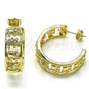 Argolla Mediana 02.210.0794.30 Oro Laminado, Diseño de Elefante, con Blanca Micro Pave, Pulido, Tono Dorado