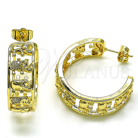 Argolla Mediana 02.210.0794.30 Oro Laminado, Diseño de Elefante, con Blanca Micro Pave, Pulido, Tono Dorado