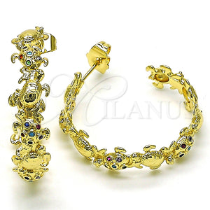Argolla Mediana 02.210.0795.1.30 Oro Laminado, Diseño de Tortuga, con Multicolor Micro Pave, Pulido, Tono Dorado