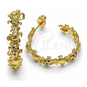 Argolla Mediana 02.210.0795.1.30 Oro Laminado, Diseño de Tortuga, con Micro Pave Multicolor, Pulido, Tono Dorado