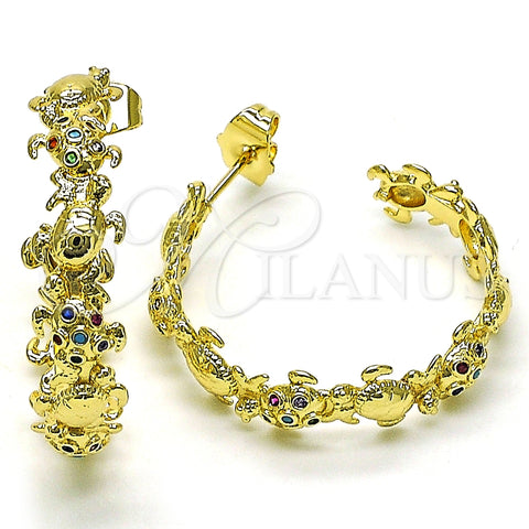 Argolla Mediana 02.210.0795.1.30 Oro Laminado, Diseño de Tortuga, con Multicolor Micro Pave, Pulido, Tono Dorado