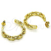 Argolla Mediana 02.210.0796.30 Oro Laminado, Diseño de Paperclip, con Blanca Micro Pave, Pulido, Tono Dorado