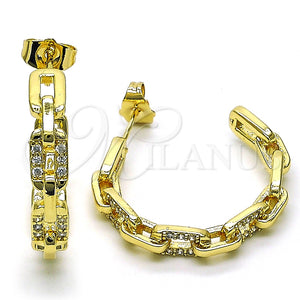 Argolla Mediana 02.210.0796.30 Oro Laminado, Diseño de Paperclip, con Blanca Micro Pave, Pulido, Tono Dorado