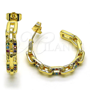 Argolla Mediana 02.210.0796.1.30 Oro Laminado, Diseño de Paperclip, con Multicolor Micro Pave, Pulido, Tono Dorado
